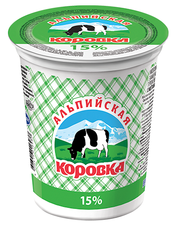 

Продукт сметанный Альпийская Коровка 15% СЗМЖ 330 г