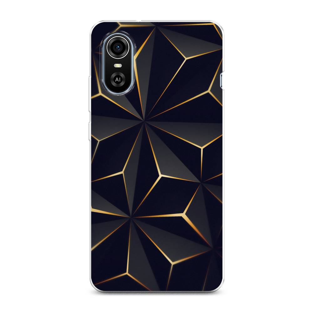 

Чехол на ZTE Blade A31 Plus "Черные полигоны", Золотистый;черный, 135750-3