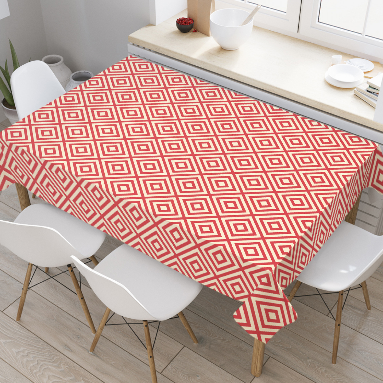 

Скатерть прямоугольная JoyArty "Ромбовый орнамент" из сатена, 120x145 см, Розовый, Ромбовый орнамент