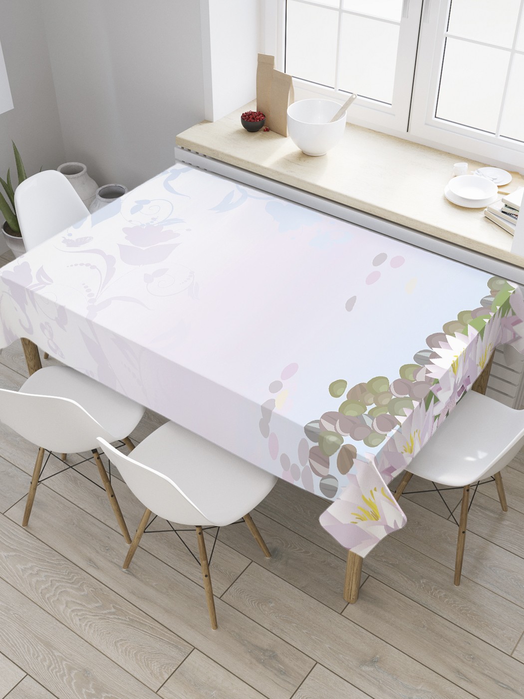 

Скатерть прямоугольная JoyArty "Дорожка из лилий" из сатена, 120x145 см, Голубой, Дорожка из лилий