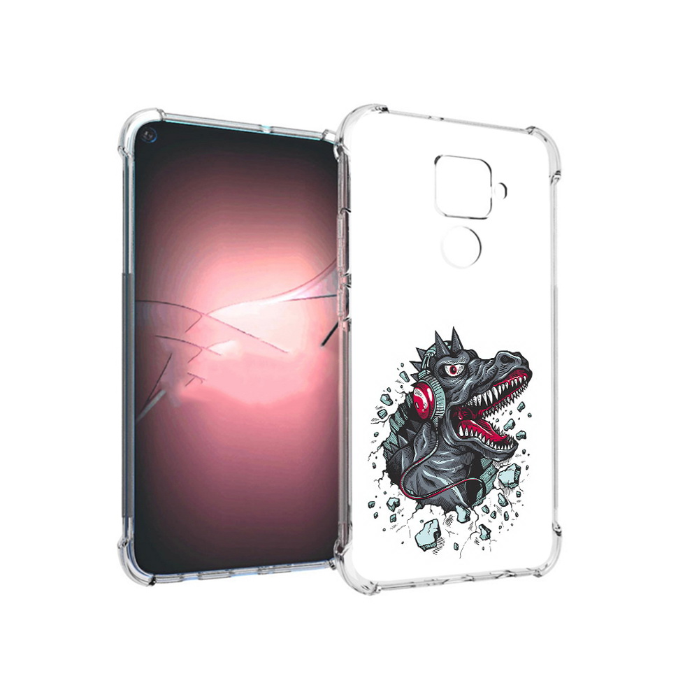 

Чехол MyPads Tocco для Huawei Nova 5i Pro Нарисованный динозавр в наушниках, Прозрачный, Tocco