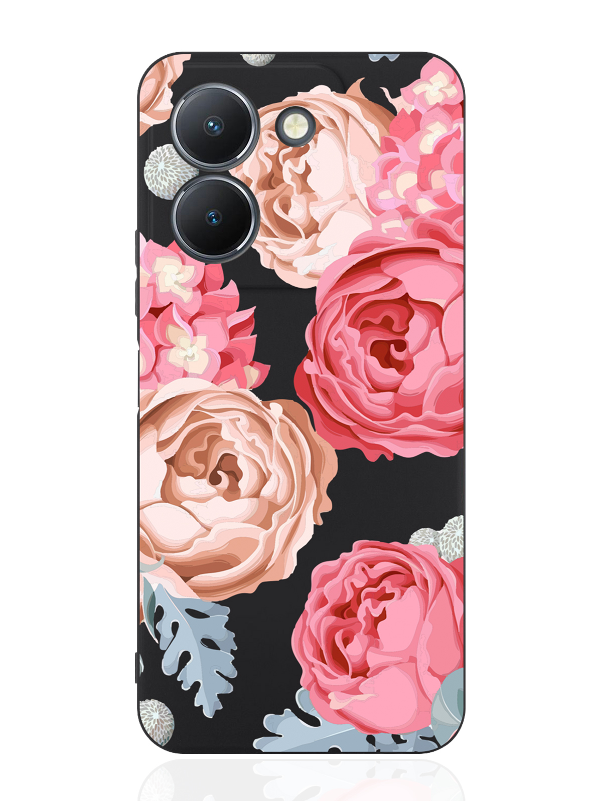 

Чехол для смартфона Vivo Y36 4G Пионы черный, Розовый
