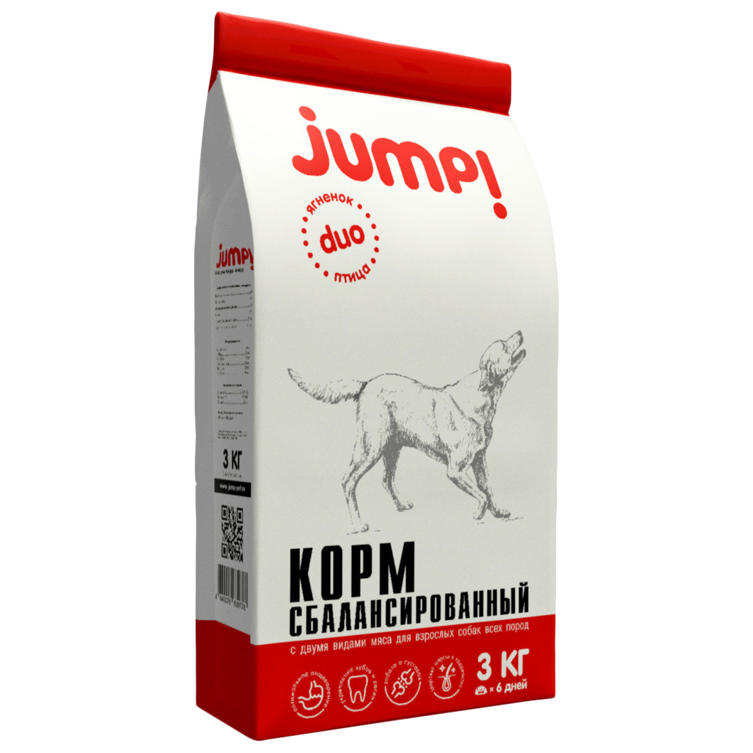 Сухой корм для собак Jump Duo ягненок домашняя птица для собак всех пород 3 кг 998₽