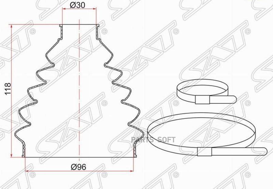 

SAT TC-019 Пыльник шруса наружный FR VW GOLF 2 хомута. термопластик 1шт