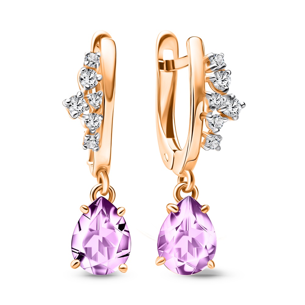 

Серьги из золота 585Gold 202008983, аметист/фианит, 202008983