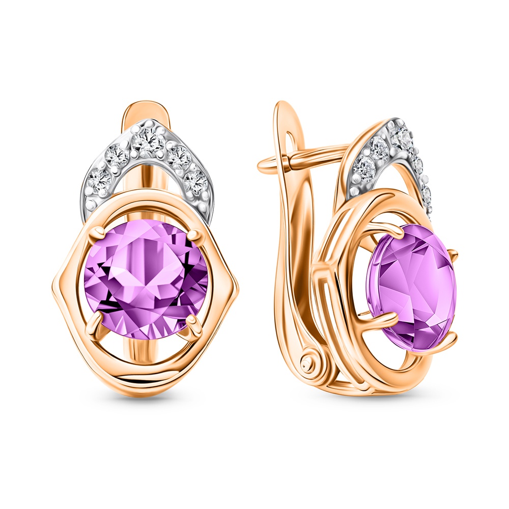 

Серьги из золота 585Gold 202009298, аметист/фианит, 202009298