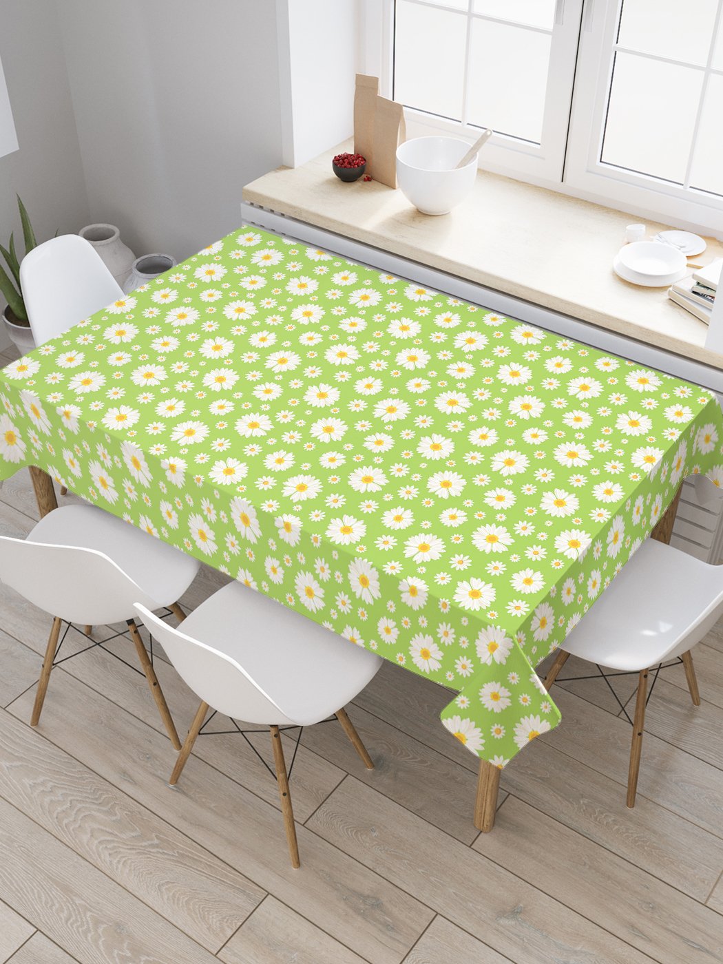 

Скатерть прямоугольная JoyArty "Цветы ромашки на лугу" из сатена, 120x145 см, Зеленый, Цветы ромашки на лугу