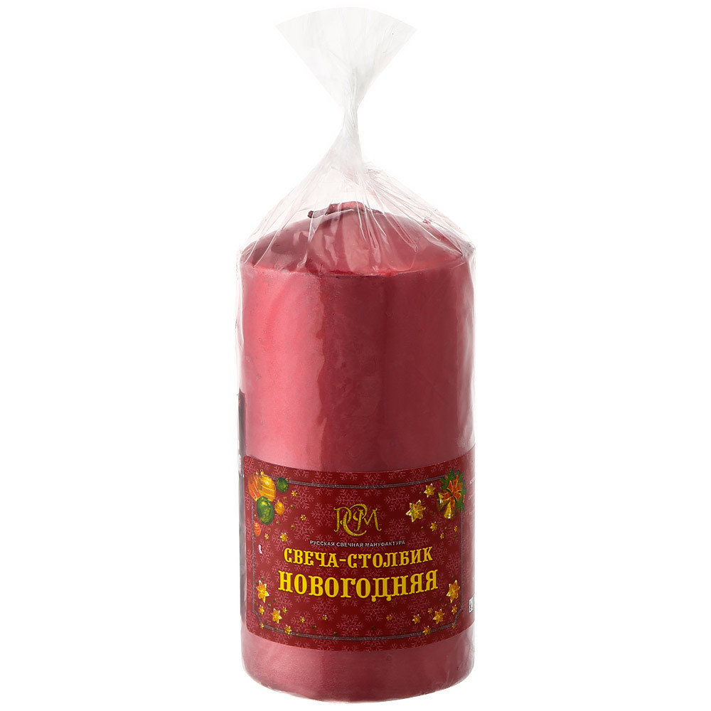 

Свеча столовая Русская Свечная Мануфактура классическая столбик красный металлик 100х50 мм