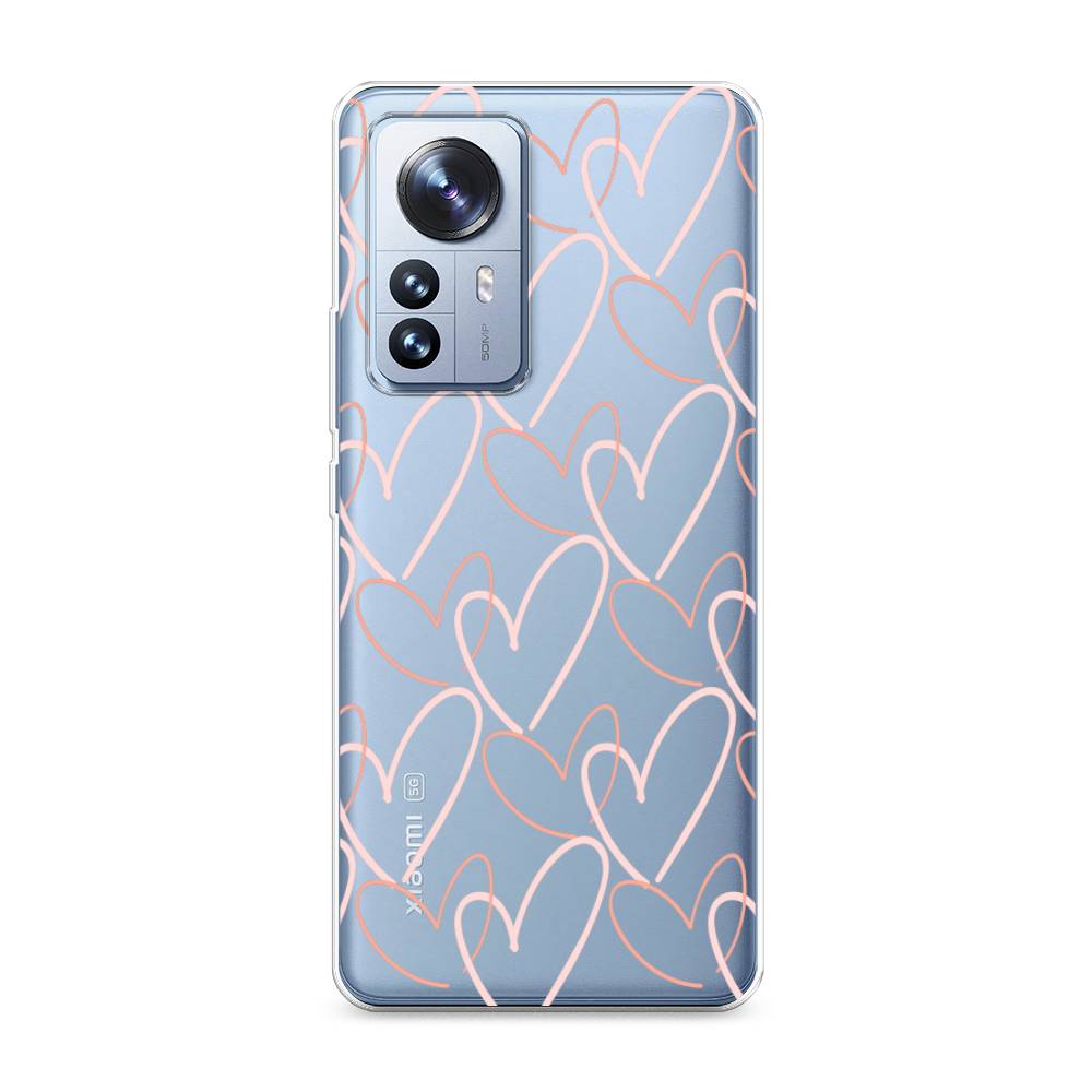 

Чехол на Xiaomi 12 Pro "Узор из сердечек", Розовый;бежевый, 314450-6