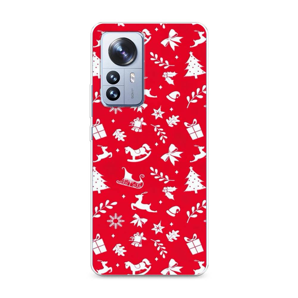 

Чехол на Xiaomi 12 Pro "Красный новогодний фон", Красный;белый, 314450-5