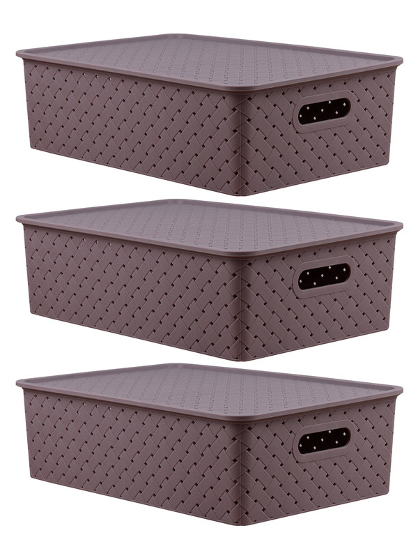 

Корзина для хранения violet "Береста" 7,5л с крышкой - 3шт цвет сирень, Набор 5221/3