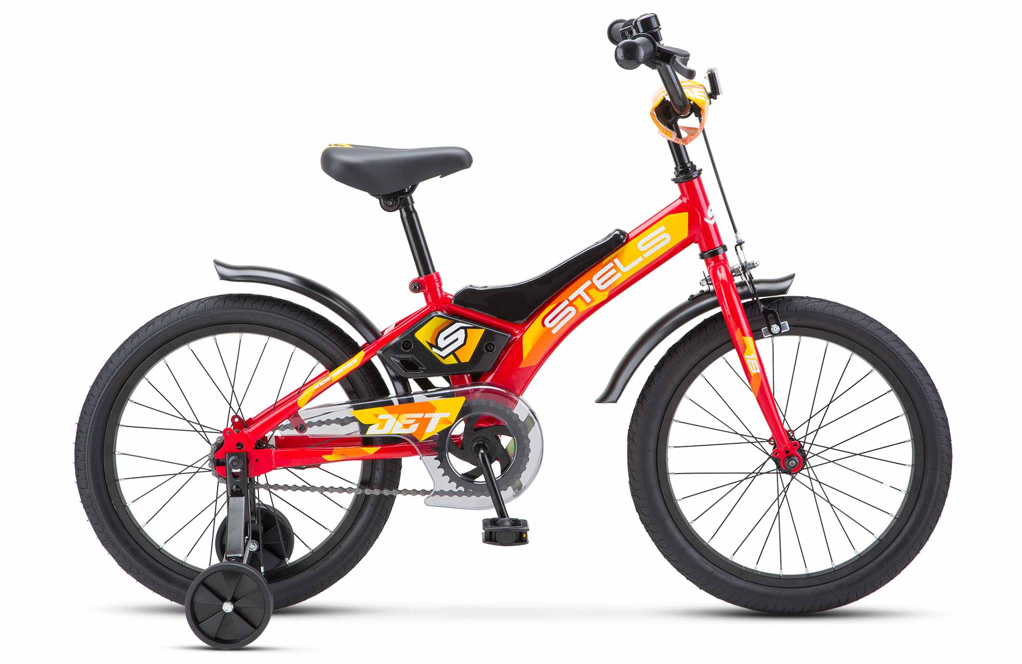 Детский велосипед Stels Jet 18 Z010 красный с дополнительными колесами