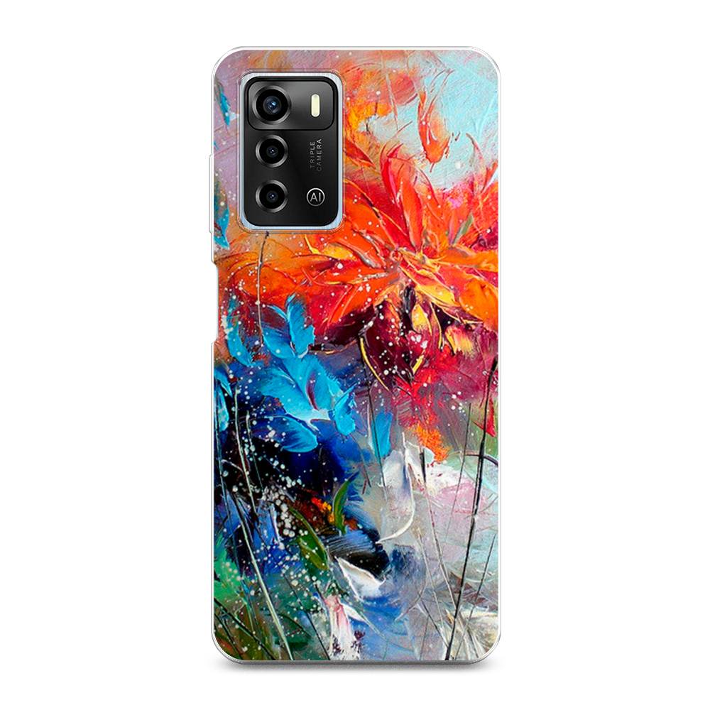 

Чехол для ZTE Blade A72/V40 Vita "Абстрактные цветы", Оранжевый;синий, 135450-4