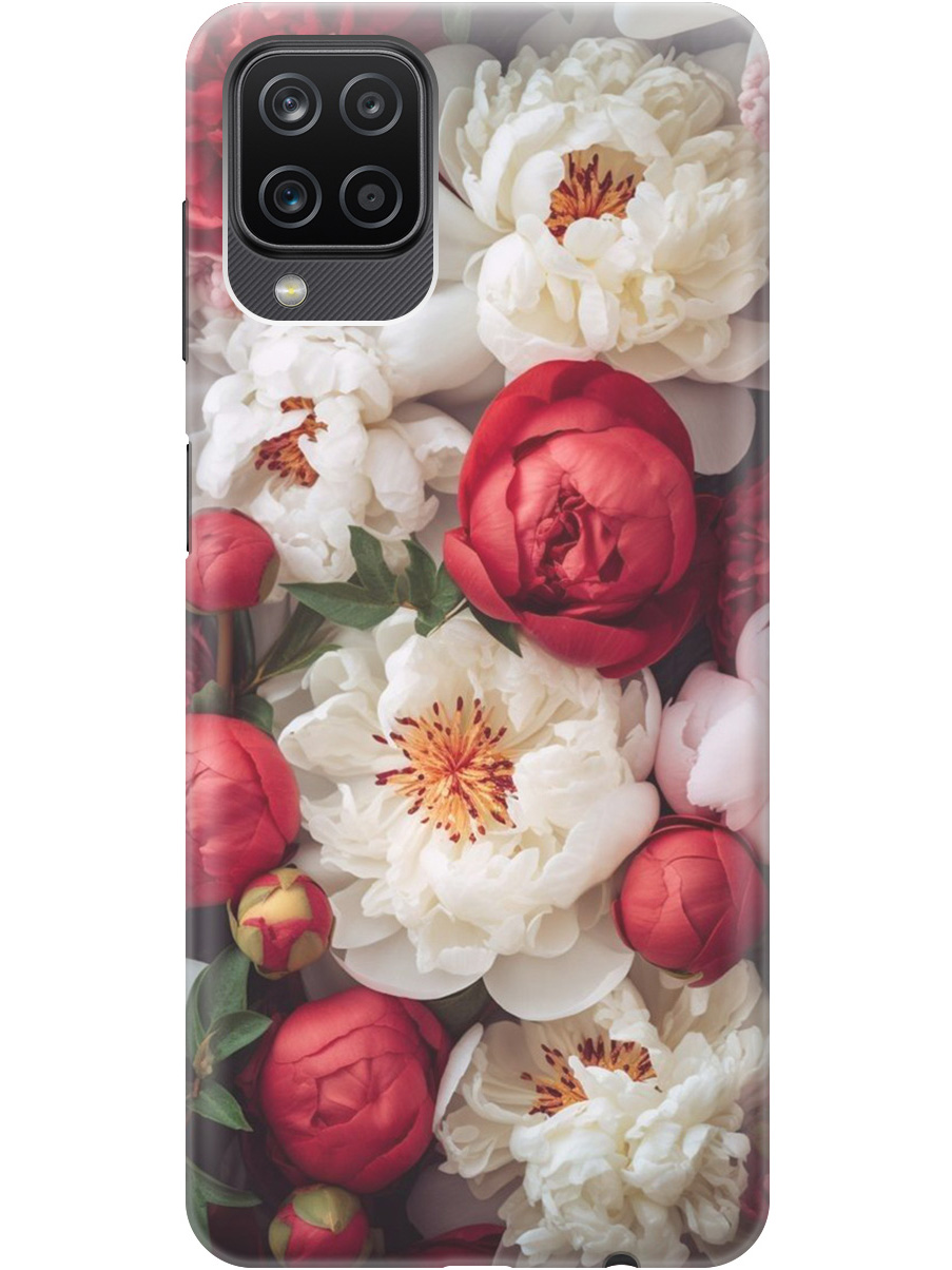 

Силиконовый чехол на Samsung Galaxy A12 / M12 с рисунком "Красно-белые пионы", Белый;красный, 20001374