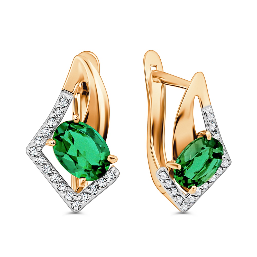 

Серьги из золота 585Gold 102007516, изумруд искусственный/бриллиант, 102007516