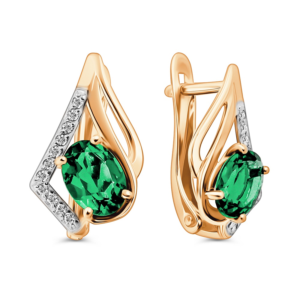 

Серьги из золота 585Gold 102007515, изумруд искусственный/бриллиант, 102007515