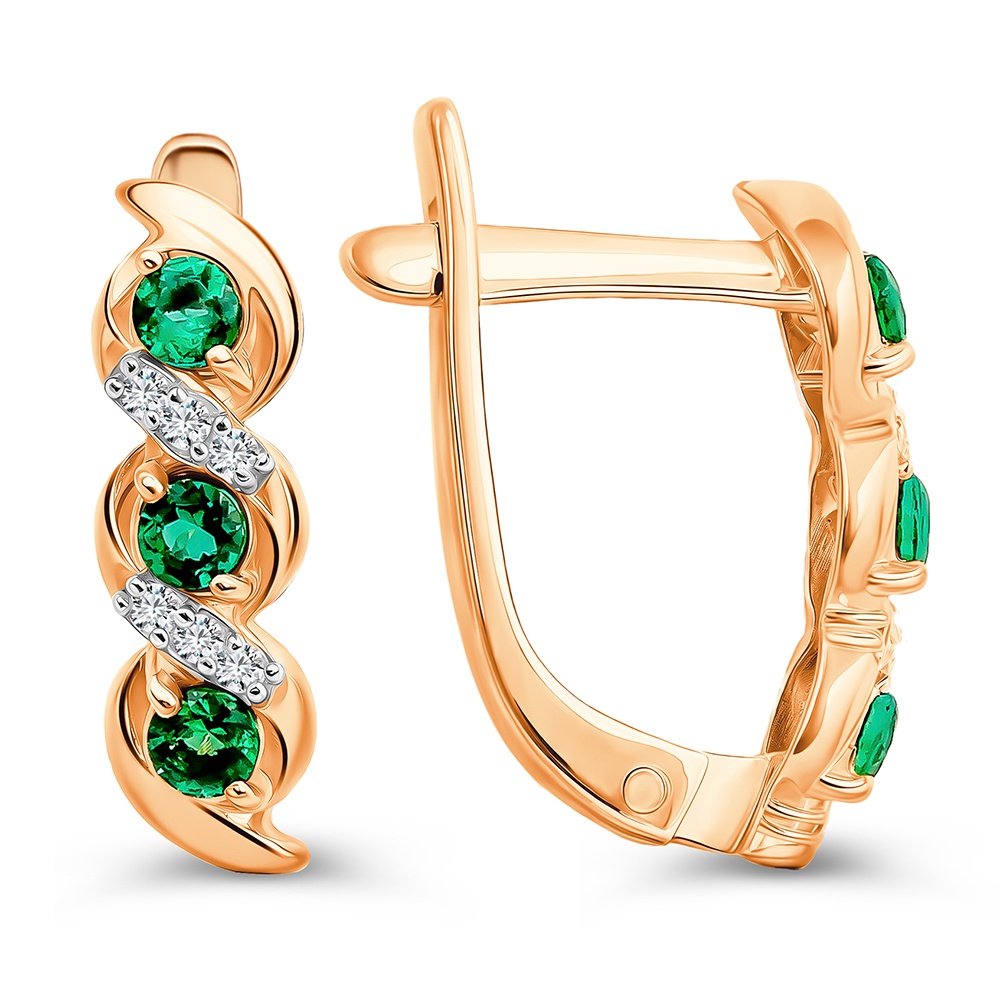 

Серьги из золота 585Gold 102007455, изумруд искусственный/бриллиант, 102007455