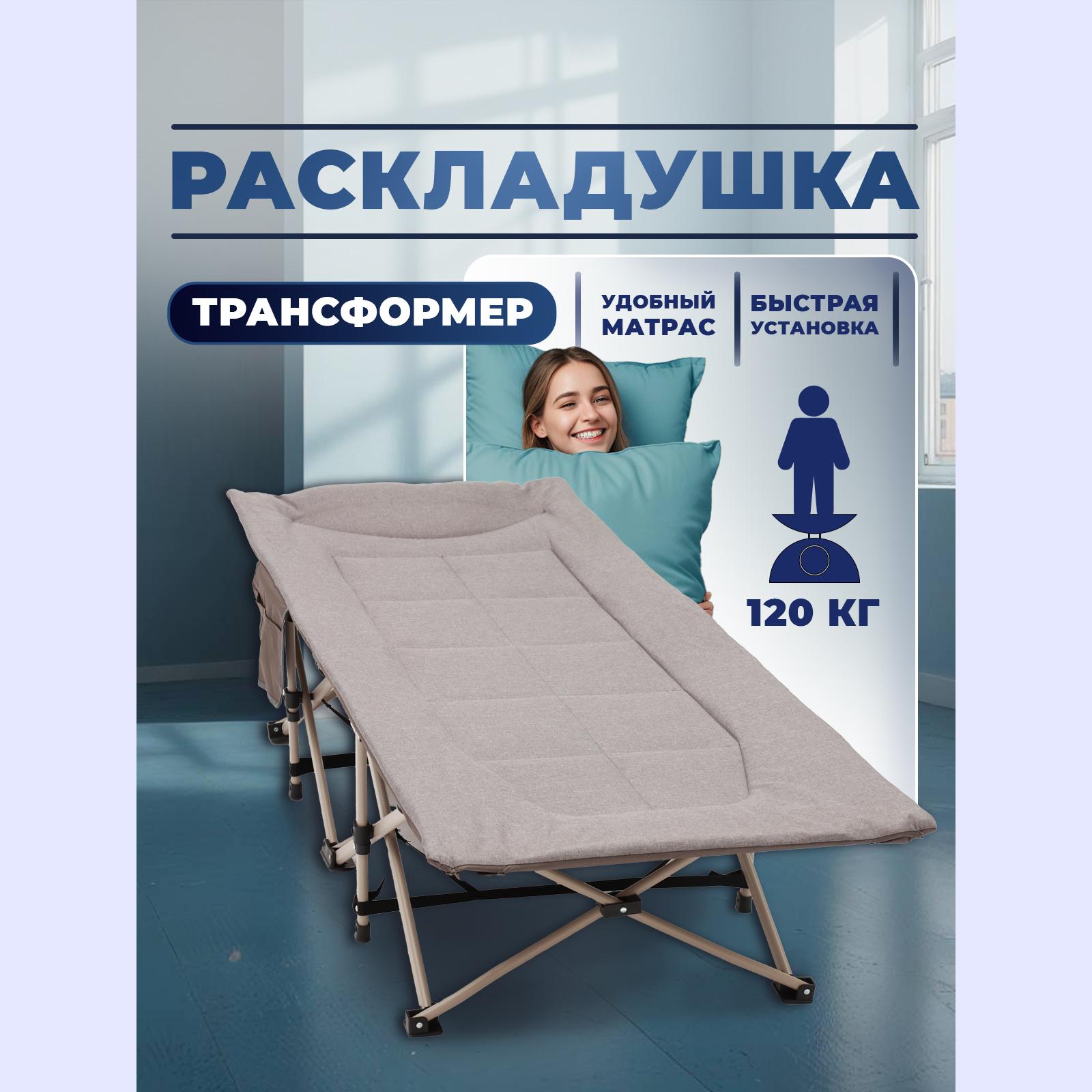 

Раскладушка кемпинговая Wrobehouse Soton 185х67х40 см серая, Серый, Soton