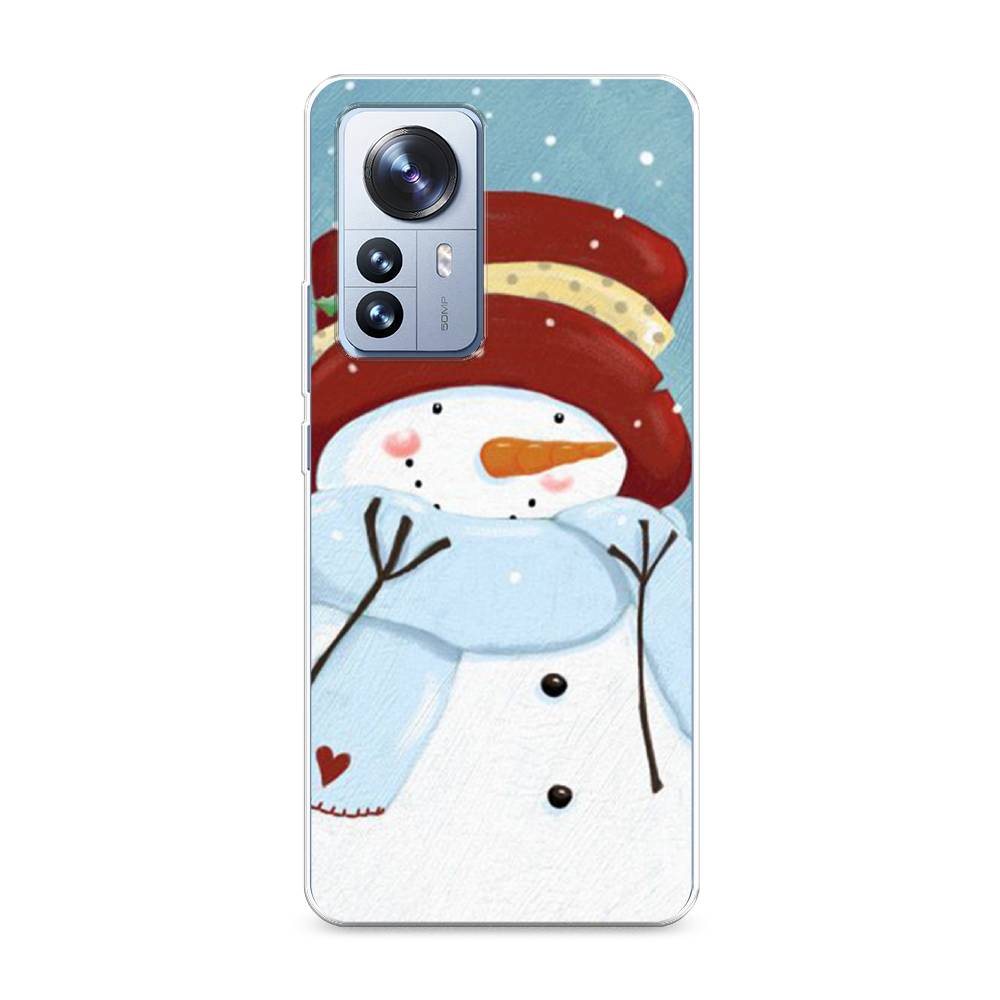

Чехол на Xiaomi 12 Pro "Застенчивый снеговик", Голубой;белый;красный, 314450-5