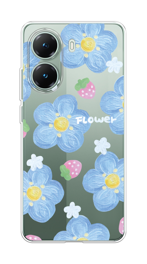 

Чехол на Poco X7 Pro "Цветы и клубники", Прозрачный;голубой;белый, 324050-1