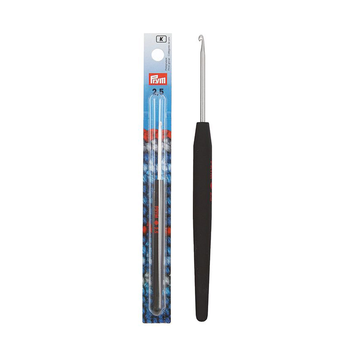 фото Крючок для вязания с цветной ручкой, латунь, 2,5 мм x 14 см, prym195173