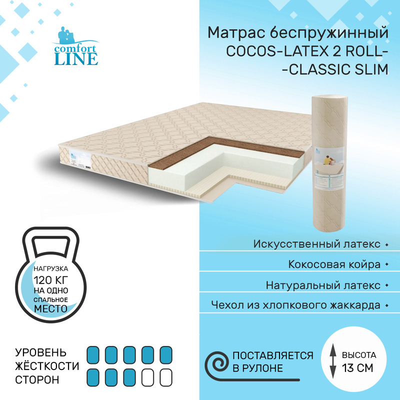

Матрас беспружинный Comfort Line Cocos-latex 2 Roll Classic Slim 170х186, высота 13 см, Cocos-Latex2 Roll Classic Slim