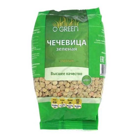 Чечевица O'Green зеленая 400 г