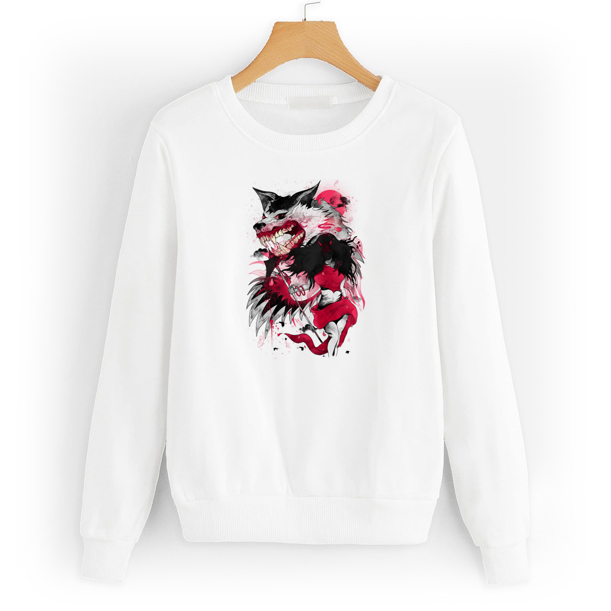 

Свитшот белый CoolPodarok Девушка демон и волк оскал, 4W015777