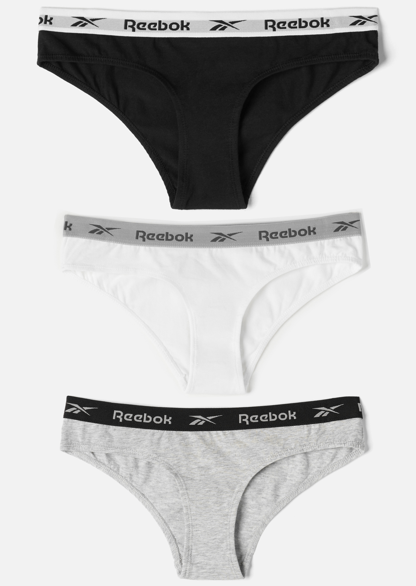 Комплект трусов Reebok для женщин, U4_C9508_RBK, чёрный, белый, серый, S, 3 шт.