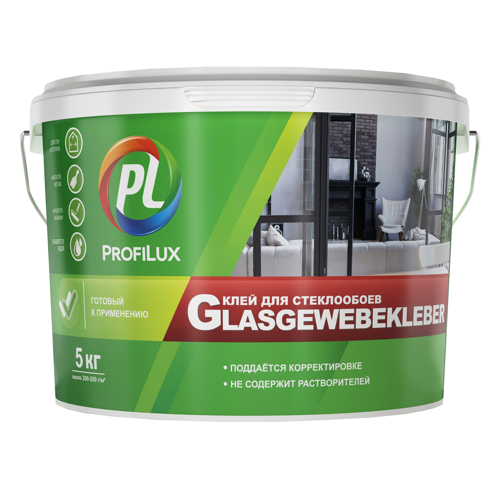 Клей Profilux для стеклообоев, 5 кг готовый клей для стеклообоев и стеклохолста ecolux