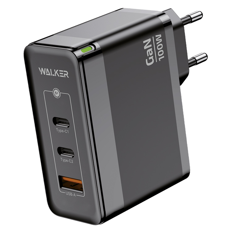 Сетевое зарядное устройство WALKER WH-47 1xUSB, 2xUSB Type-C 3.25 А черный