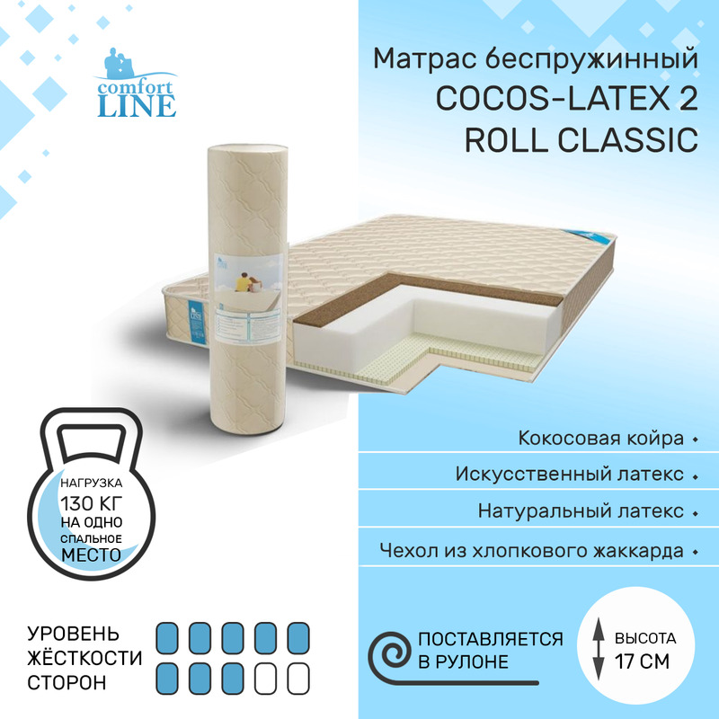 

Матрас беспружинный Comfort Line Cocos-latex 2 Roll Classic 155х200, высота 17 см, Cocos-Latex2 Roll Classic