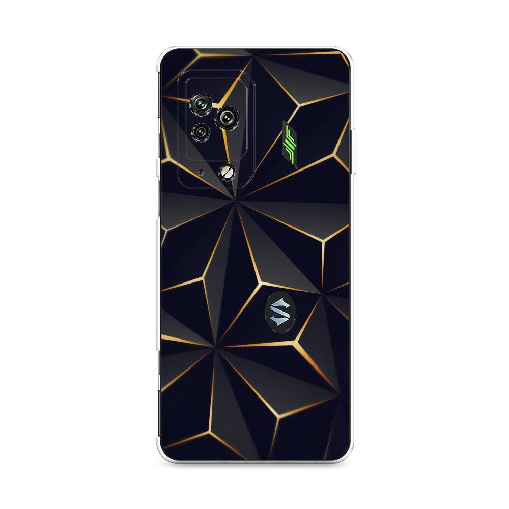 

Чехол на Xiaomi Black Shark 5 Pro "Черные полигоны", Золотистый;черный, 314150-3