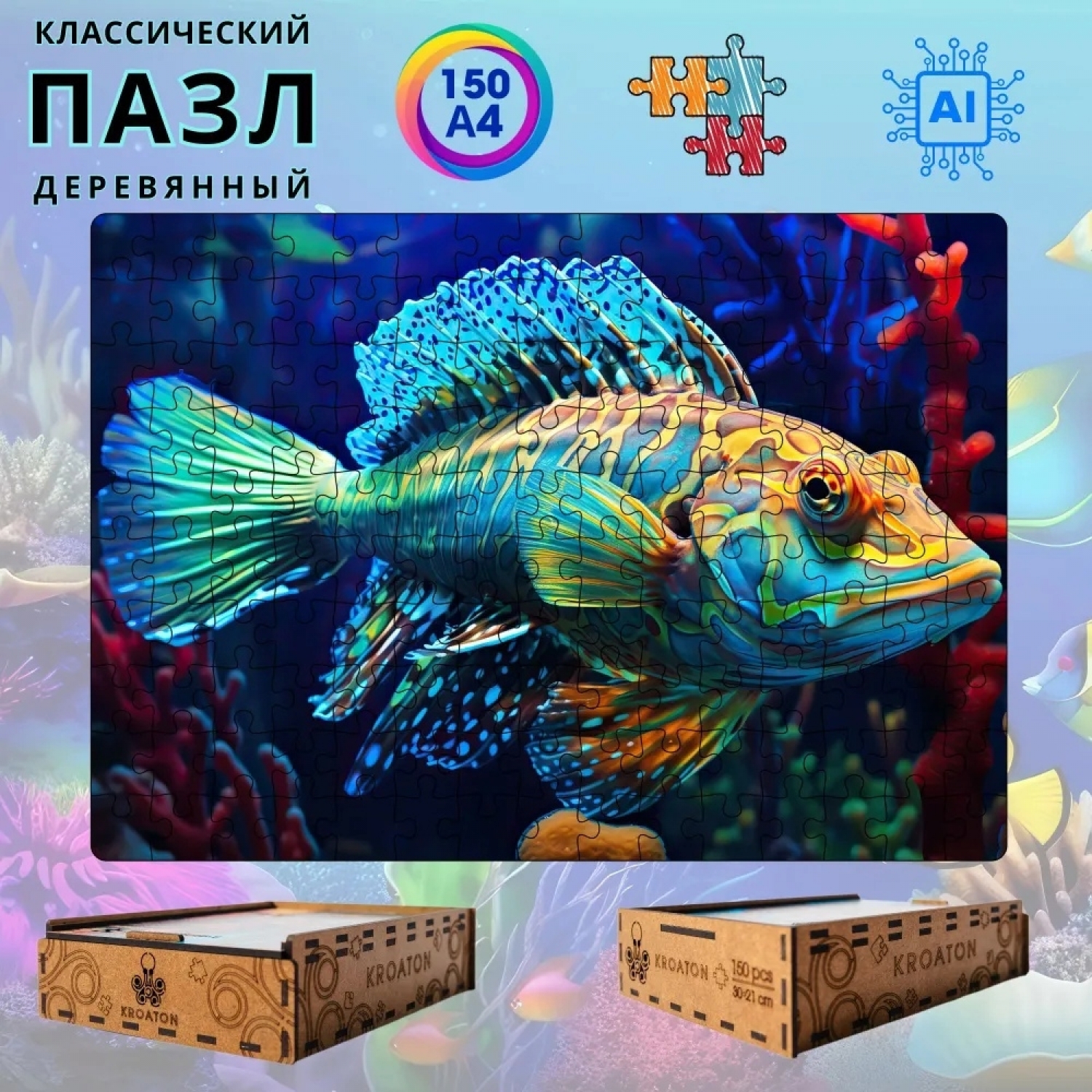 

Деревянный пазл Kroaton Атлантическая рыбка 150 дет 29х20 см
