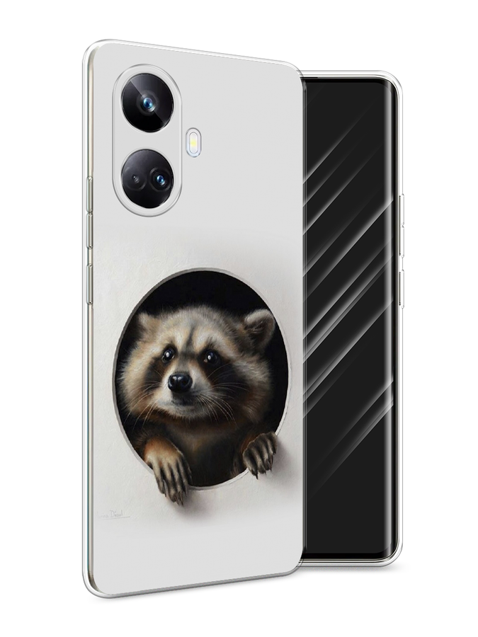 

Чехол Awog на Realme 10 Pro+ "Любопытный енот", Коричневый;черный;белый, 2512350-1