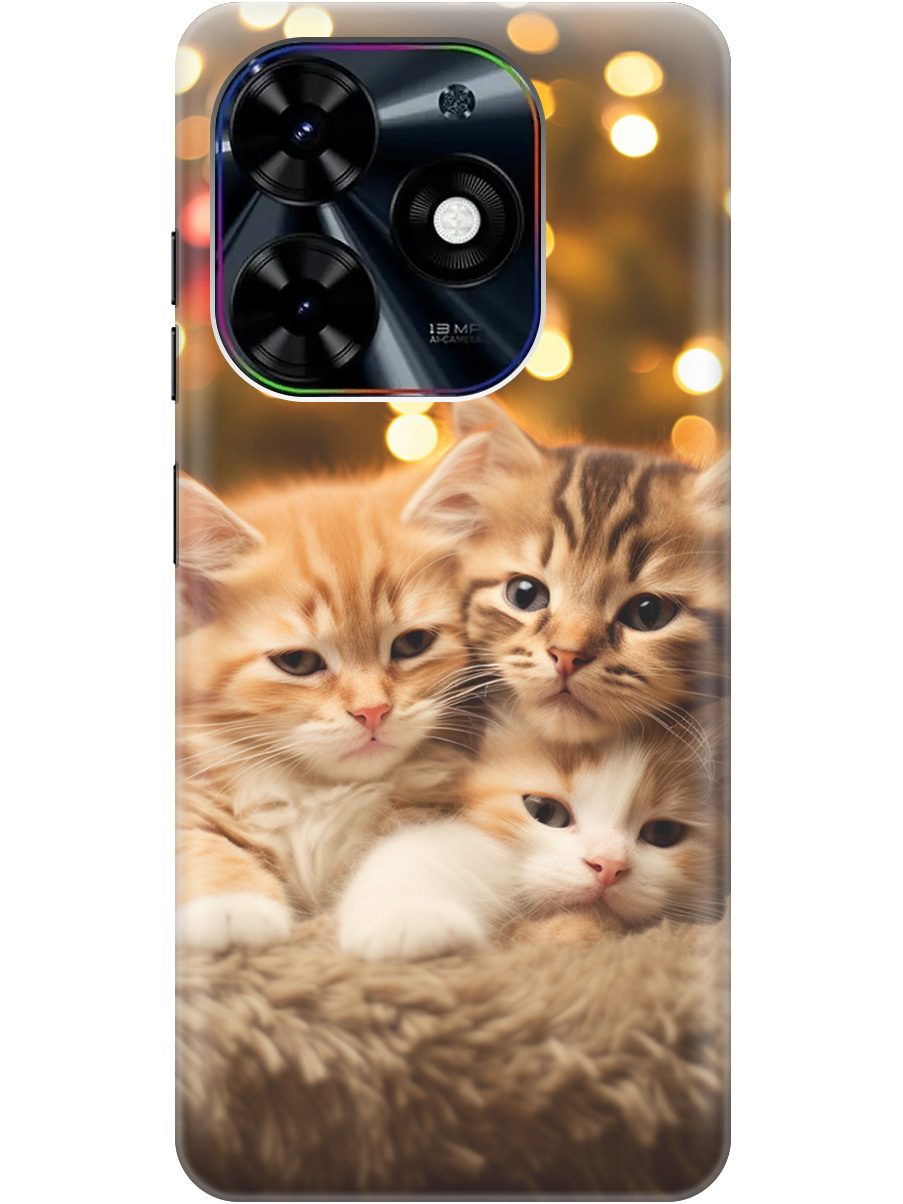 

Силиконовый чехол на Infinix Hot 40i с рисунком "Котята и Новый Год", Бежевый;желтый, 20011892