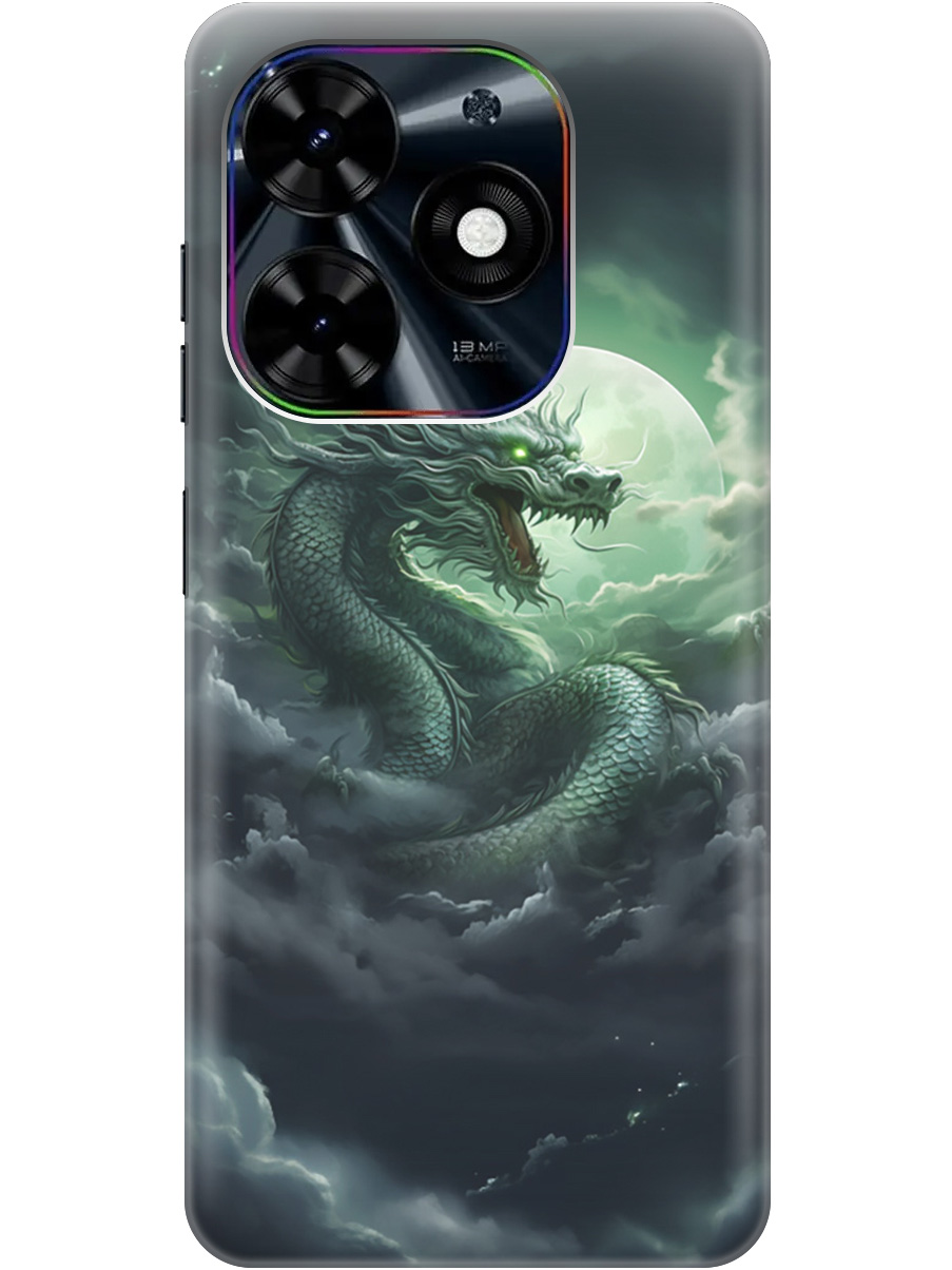 

Силиконовый чехол на Infinix Hot 40i с рисунком "Дракон на фоне луны и облаков", Белый;зеленый;черный, 20011892