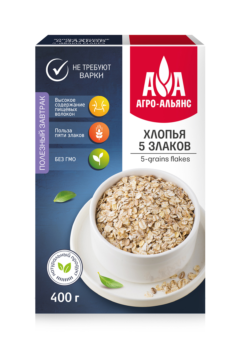 Хлопья Агро-Альянс Экстра 5 злаков 400 гр 51₽