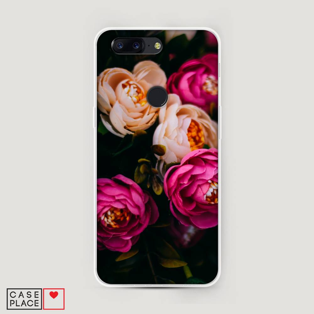 фото Чехол awog "розовые пионы на черном" для oneplus 5t