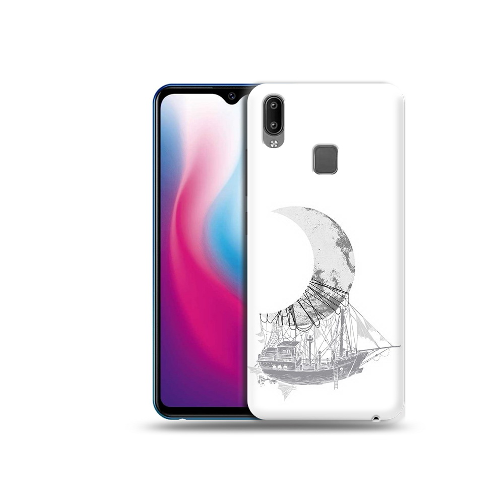 

Чехол MyPads Tocco для Vivo Y93 Lite черно белый корабль полумесяц, Прозрачный, Tocco
