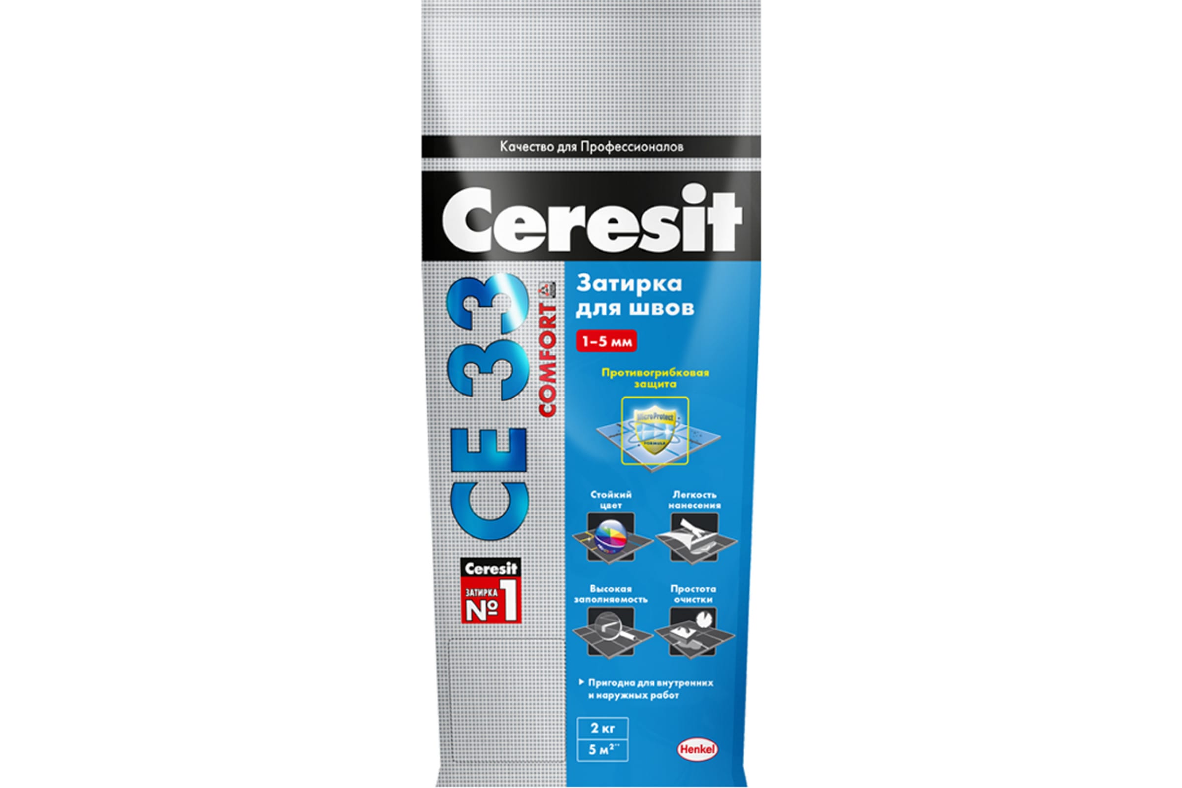 фото Ceresit ce-33 comfort затирка цементная для швов противогрибковая №85 серо-голубая (2кг)