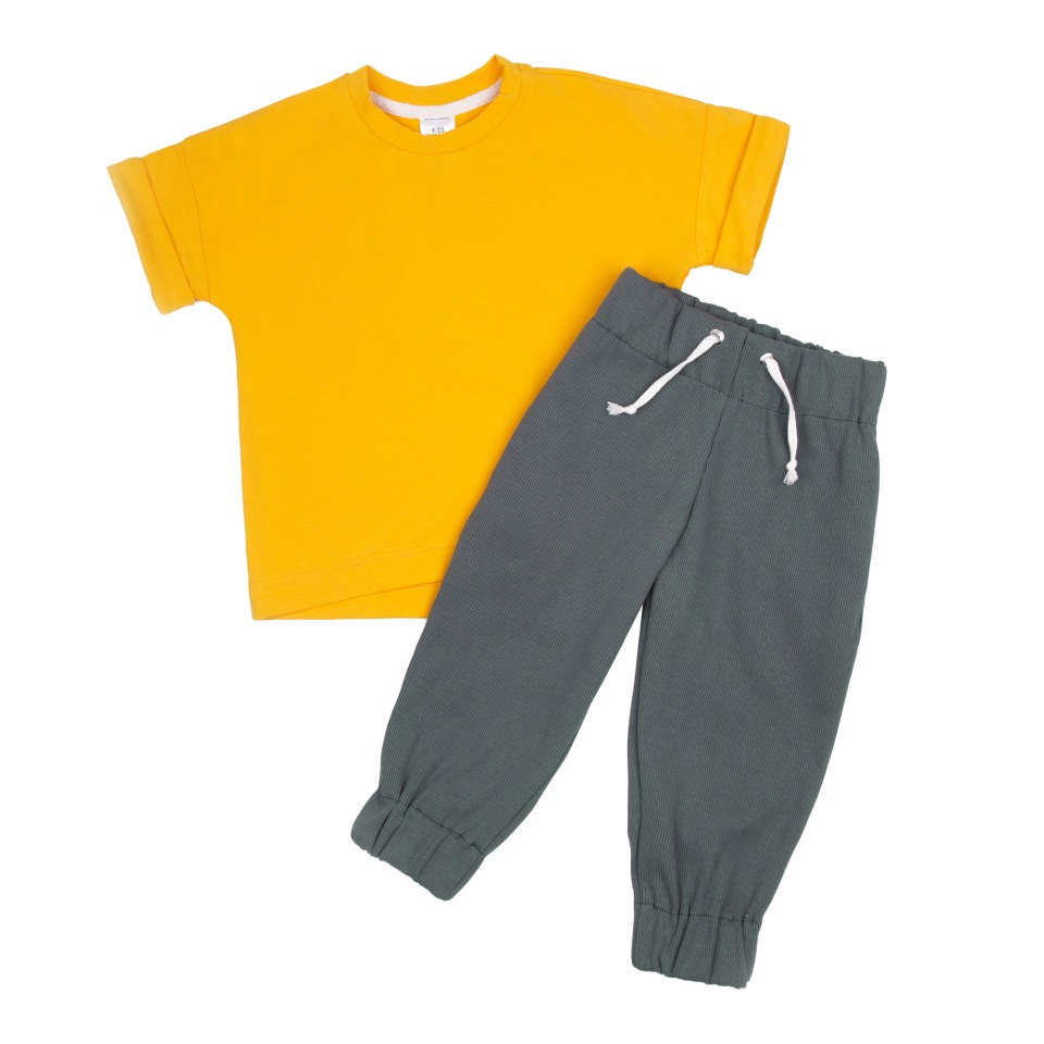 фото Костюм детский amarobaby jump футболка и брюки, желтый/серый, р. 122-128