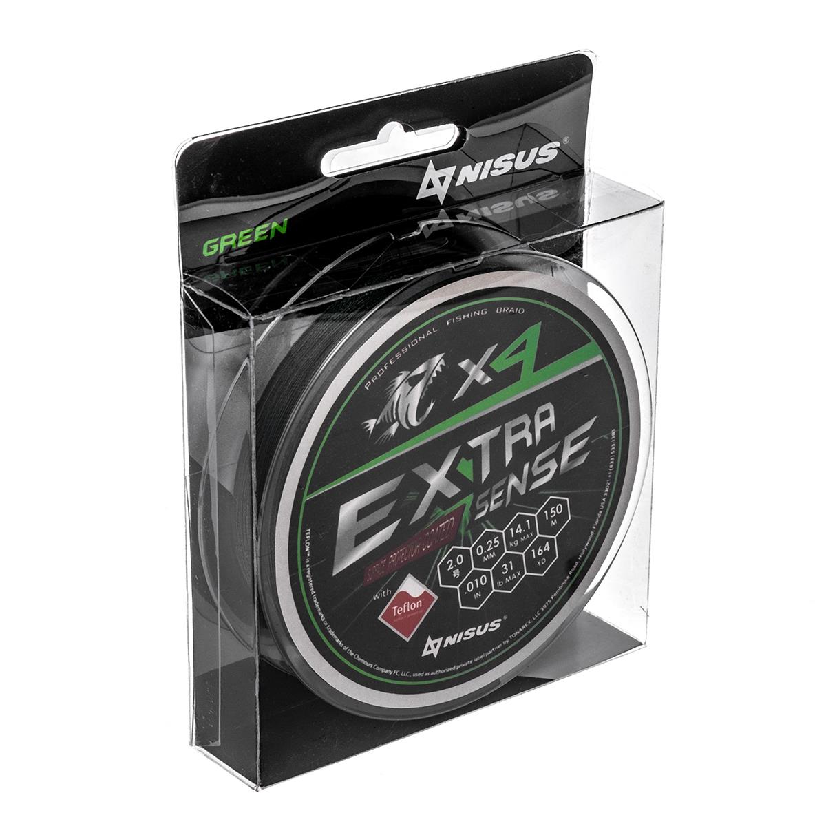 

Леска плетеная NISUS Extrasense X4 PE 0,25 мм, 150 м, 14 кг, green, Зеленый, Extrasense X4 PE