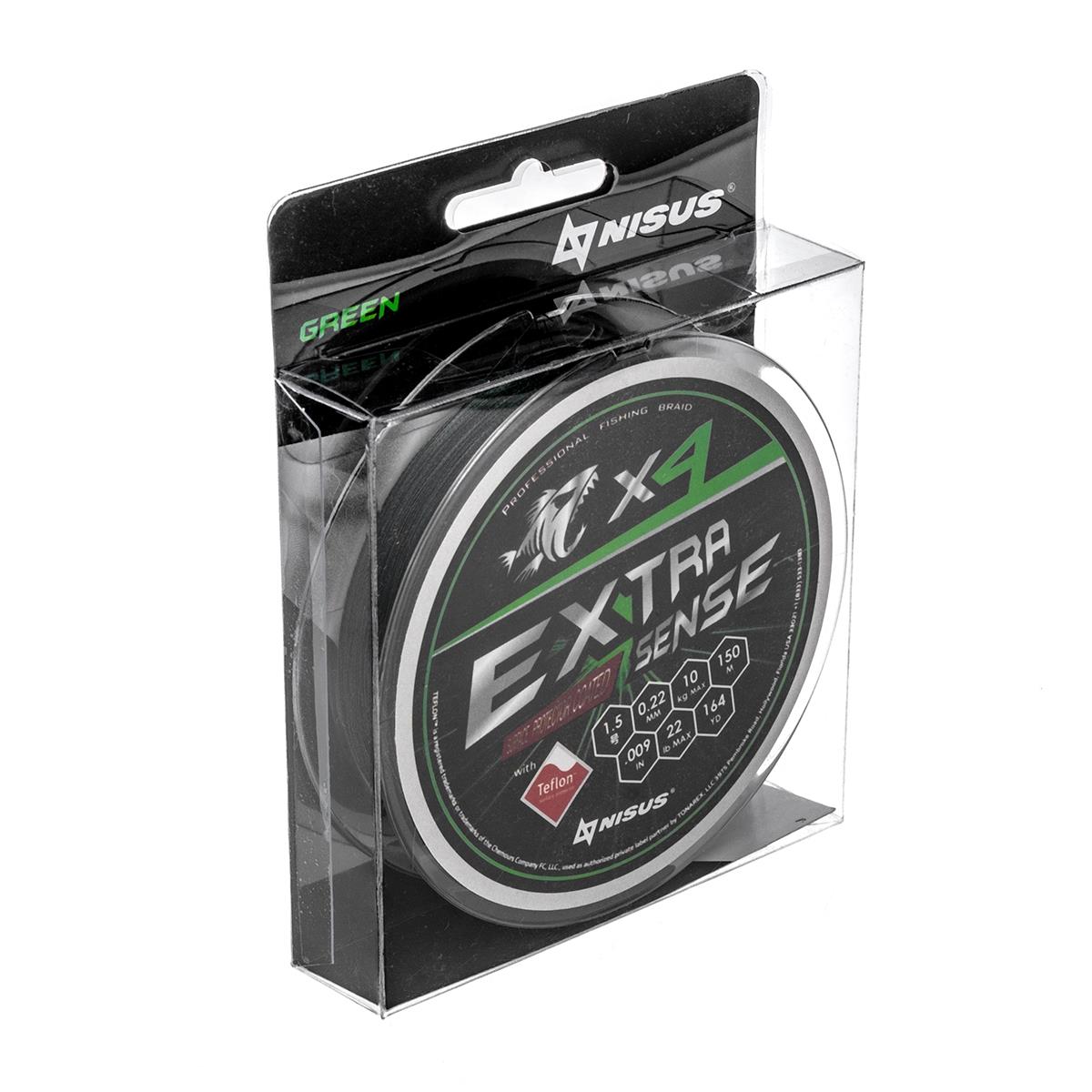 

Леска плетеная NISUS Extrasense X4 PE 0,22mm, 150 м, 10 кг, green, Зеленый, Extrasense X4 PE