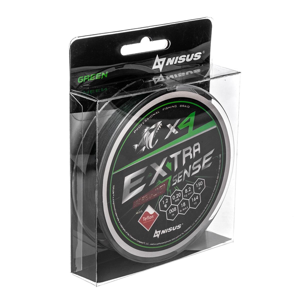 

Леска плетеная NISUS Extrasense X4 PE 0,2 мм, 150 м, 8,16 кг, green, Зеленый, Extrasense X4 PE