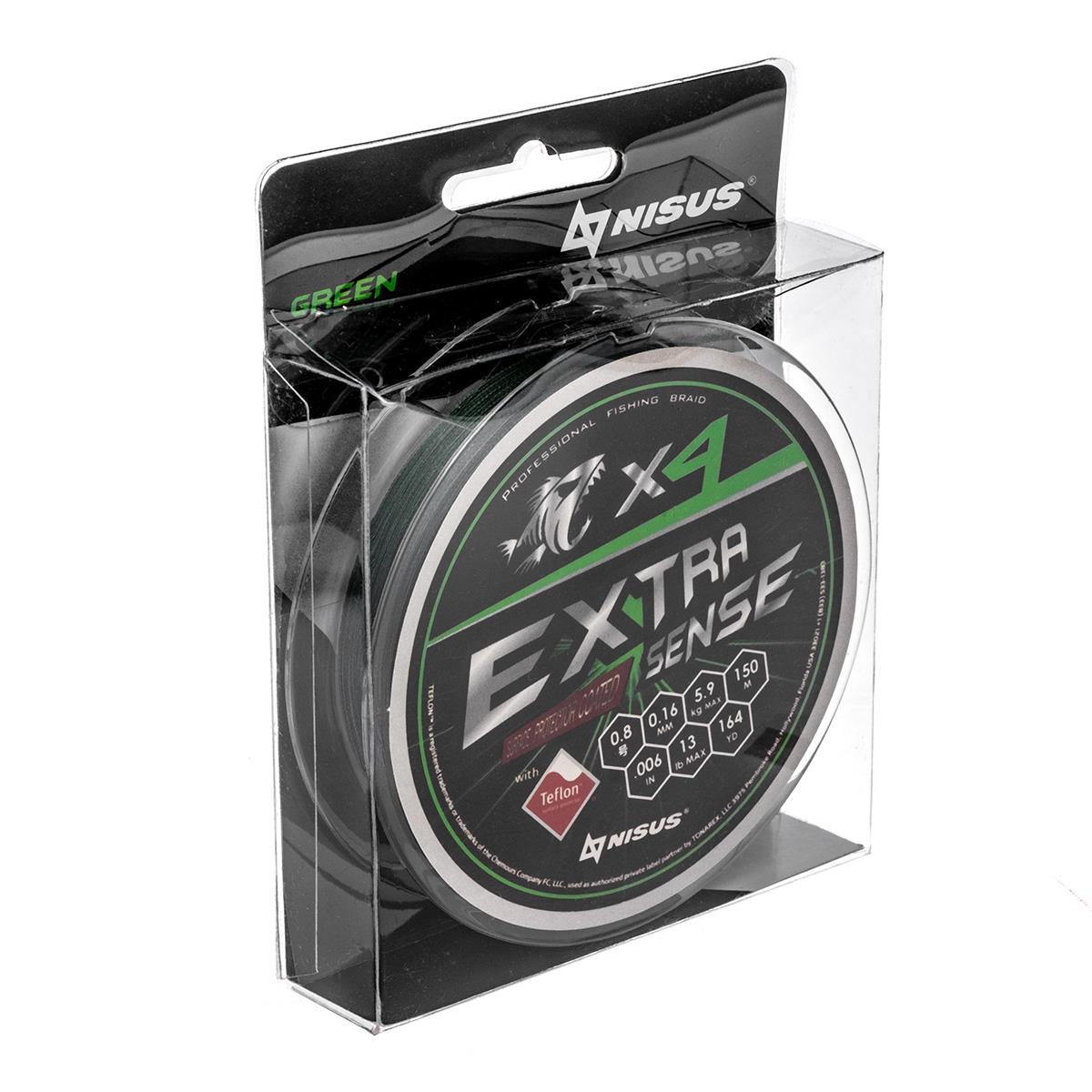 

Леска плетеная NISUS Extrasense X4 PE 0,16 мм, 150 м, 5,89 кг, green, Зеленый, Extrasense X4 PE