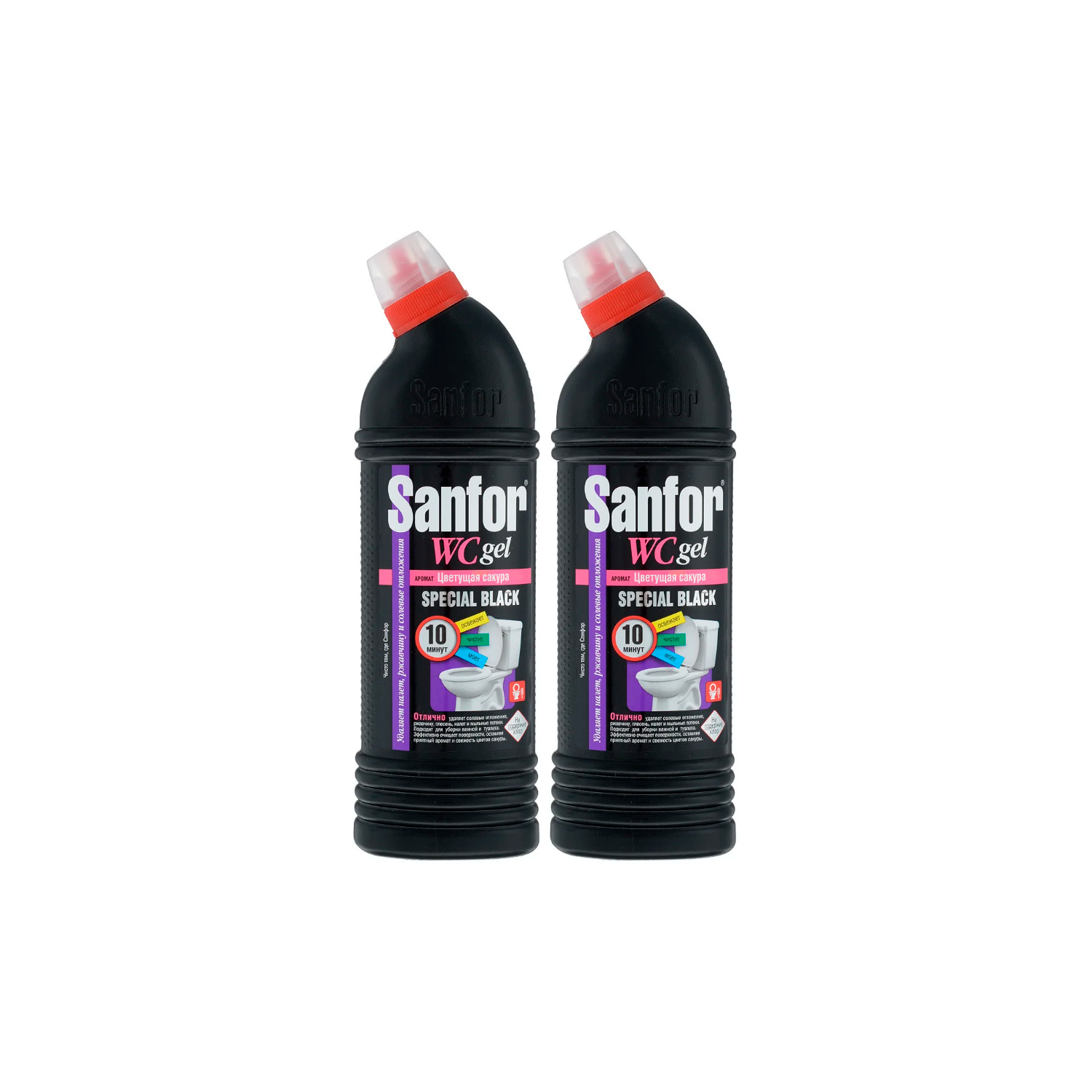 Средство для чистки и дезинфекции Sanfor WC Gel BLACK 1 л 2шт