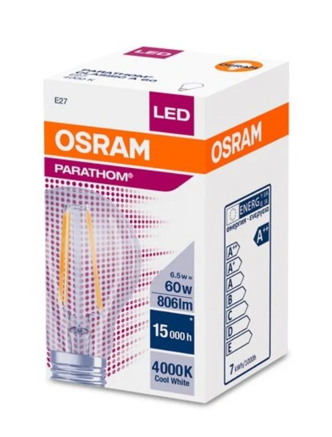 Лампочка филаментная E27 OSRAM Parathom 6,5Вт, 4000К дневной свет, светодиодная, 806лм