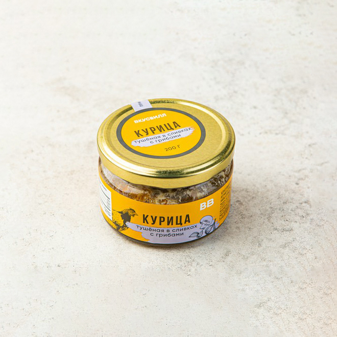 

Курица тушеная ВкусВилл в сливках с грибами 200 г