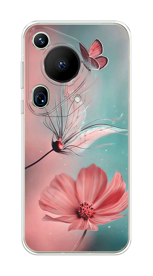 

Чехол на Huawei Pura 70 Ultra "Бабочка и цветок", Голубой;розовый, 6124550-1